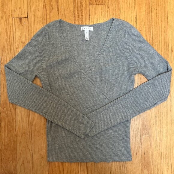 Leith from Nordstrom gray faux wrap ribbed sweater S - Picture 3 of 7